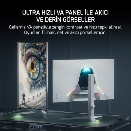 En ucuz GAMEPOWER 27" RAPID V90 300Hz 0.5Ms Fast VA FHD Pivot RGB Beyaz Gaming Monitör (Sıfır Ölü Piksel Garantili)